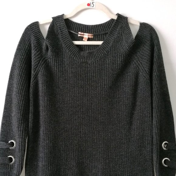 Skies Are Blue Womens Black Cold Shoulder Sleeve Round Neck Sweater Size M - Picture 2 of 7